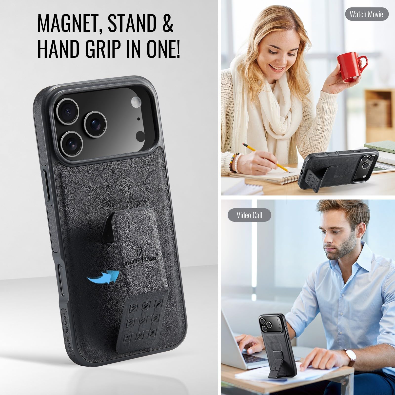 Generic Funda compatible con iPhone 17 (color: marrón) con correa de mano de piel y silicona