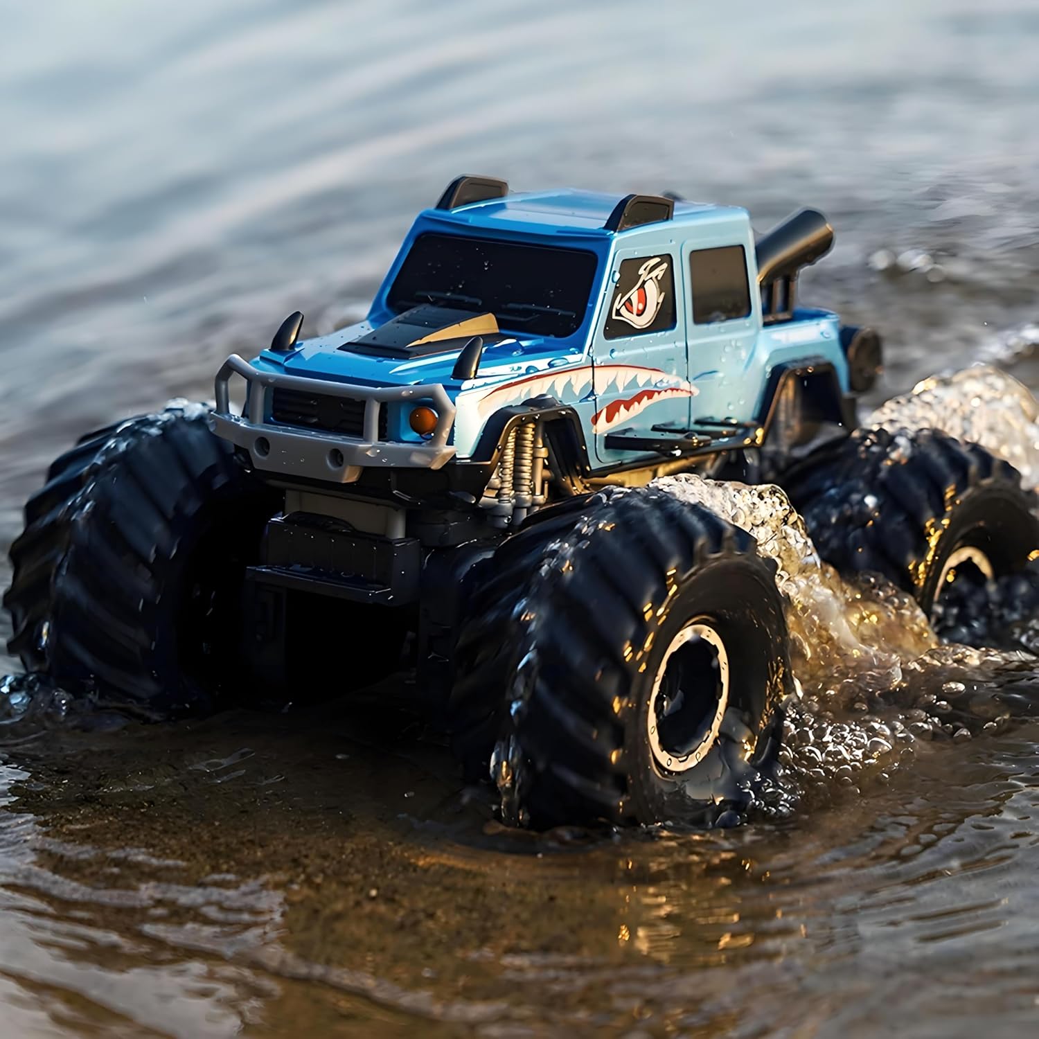 HENGI Amphibious Remote Control Car, RC Monster Truck, 2.4GHZ 1:16 Waterproof All-Terrain Off-Road RC Cars Toys, Pool Toys Gifts for Boys and Girls Age 8-12 (Blue)