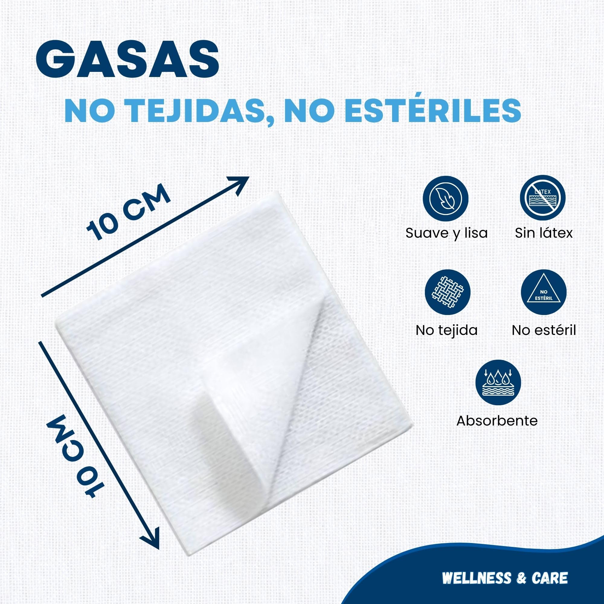 Pack de 200 gasas de máxima calidad y absorción, gasas de 4 capas no tejidas para cura de heridas, desinfección de la piel, aplicación de cremas, limpieza de material. fabricación europea