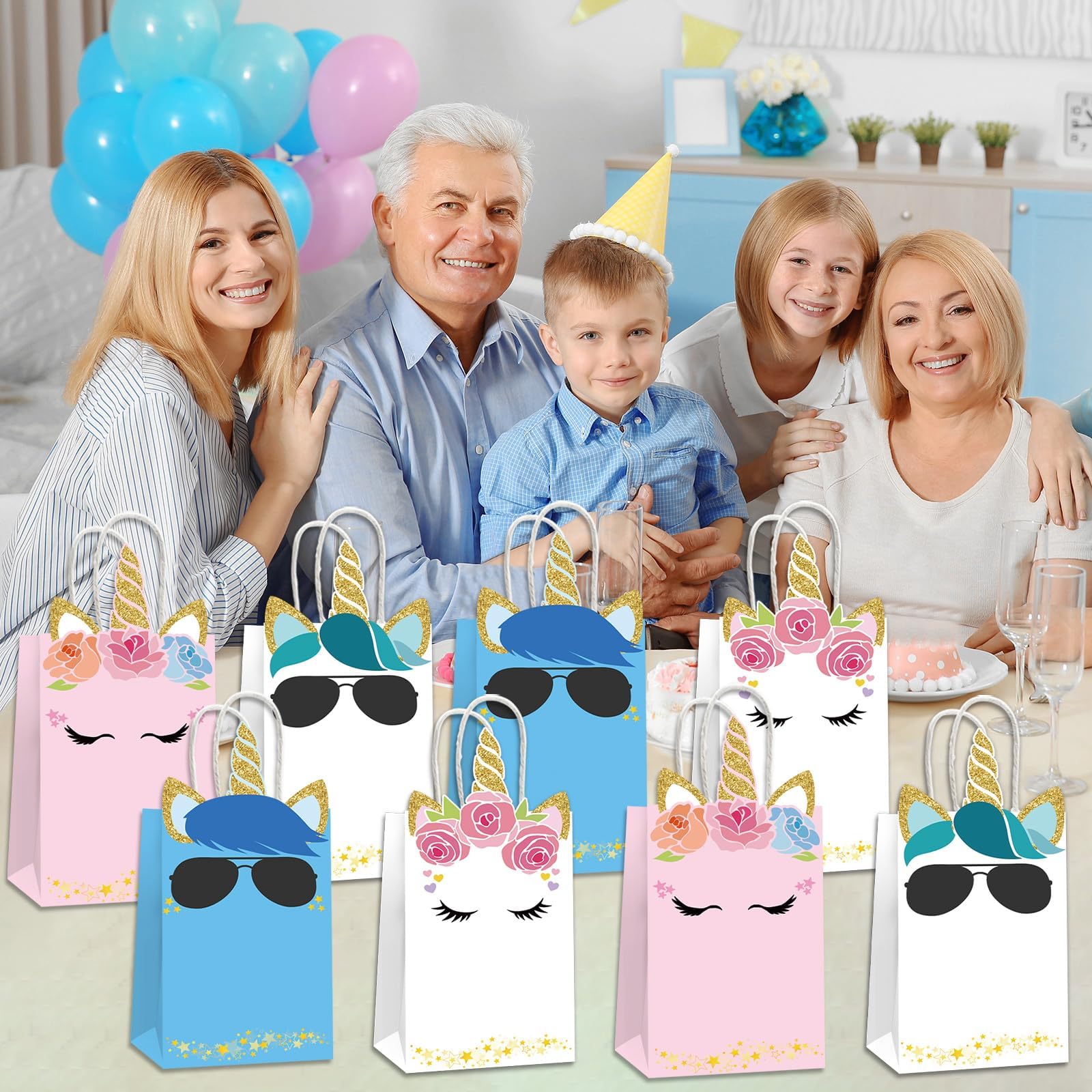 ojustbeok 12PCS Unicorn Party Favor Bags Rainbow Unicorn Birthday Party Disposable Treat Bags with Handles Gift Bag for Girls and Boys Birthday Baby Shower Decorations Supplies