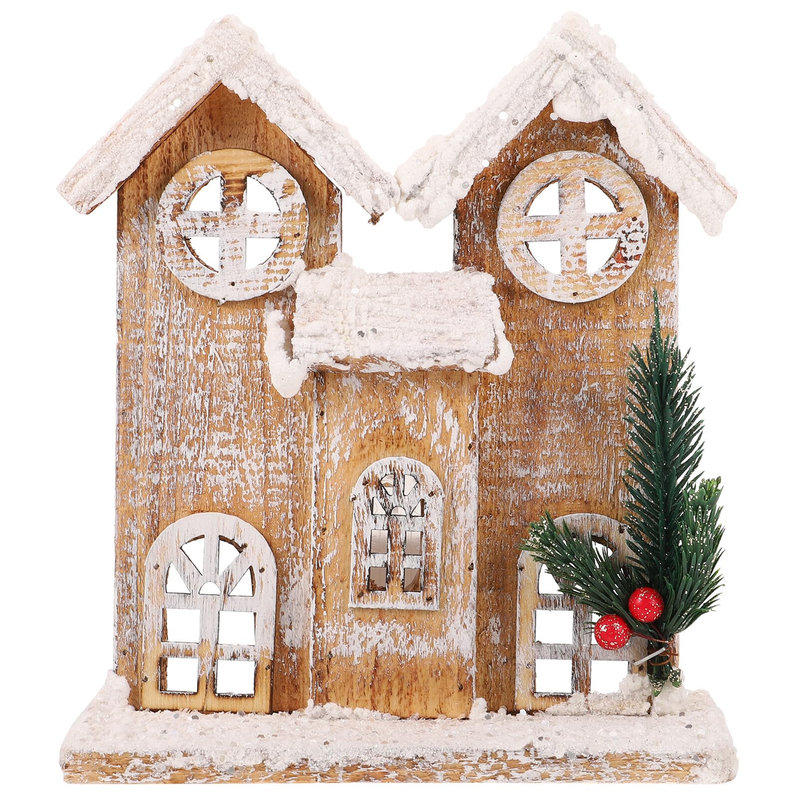 STOBAZA Adorno Navideño de Casa de Madera Pequeña Luz Nocturna Integrada Decoración Navideña sin Pilas Miniatura Efecto Nieve para Ambiente Festivo y Sala de Estar