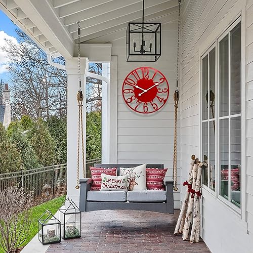 Miniatura 6 de Reloj de pared grande de 16 pulgadas para decoración de sala de estar, silencioso y moderno, funciona con pilas, reloj decorativo de metal rojo para