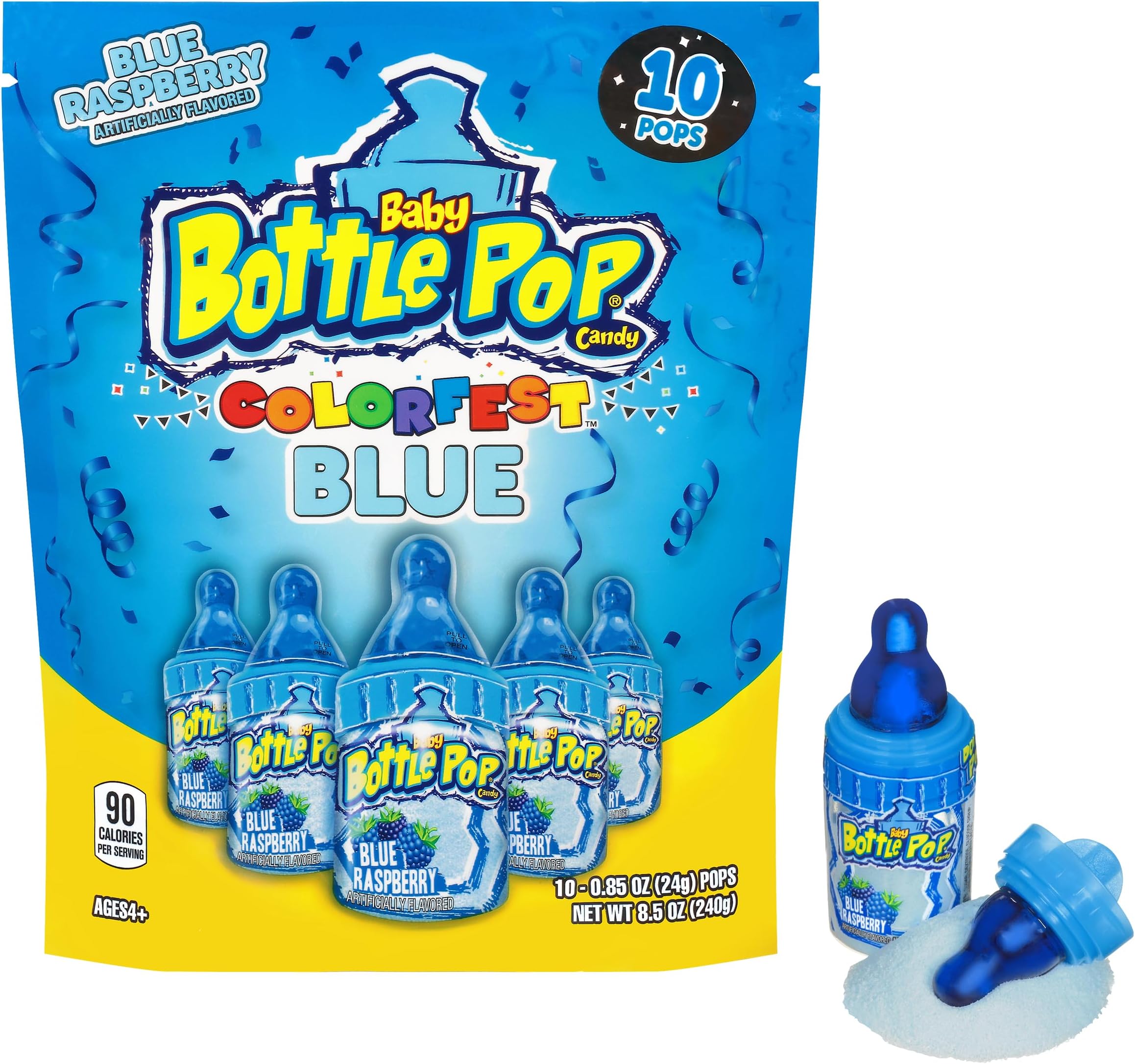 Baby Bottle Pop Blue Raspberry Lollipops - 10 Count Individually Wrapped Hard Candy Suckers - Bulk Blue Candy for Baby Shower Favors, Boy Gender Reveal & Kids Party Snacks