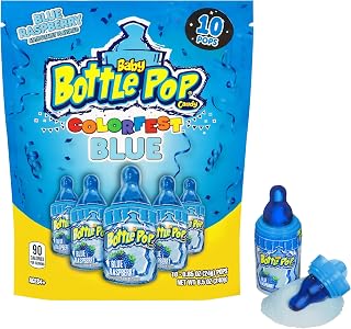 Baby Bottle Pop Easter Candy Blue Lollipops, 10 Ct Bulk Lollipops with Dipping Powder in Blue Raspberry Flavor, Full Size, Individually Wrapped Hard Candy For Easter Basket Stuffers, Gifts for Kids