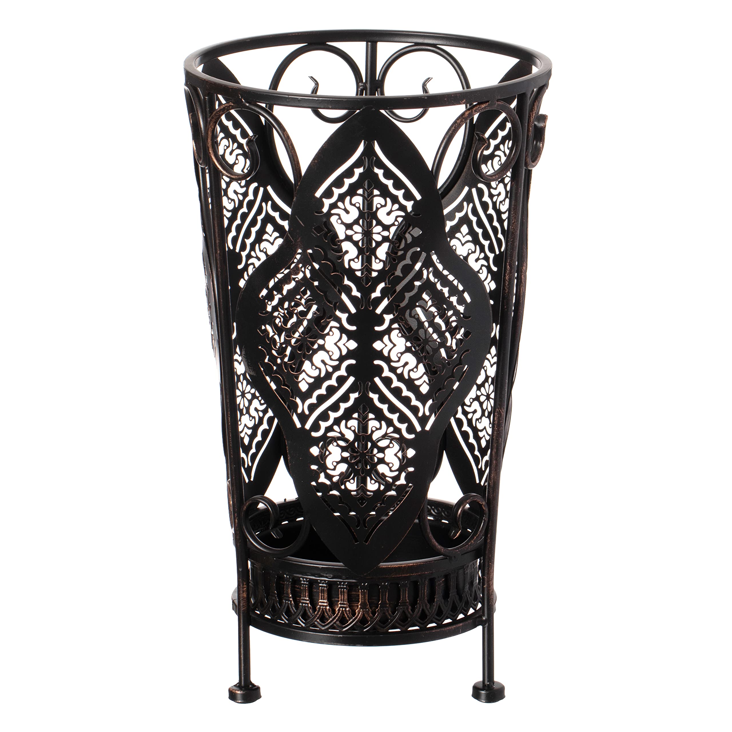 Dualplex Umbrella Holder Umbrella Stand Rack Super Quality Metal Entry Hallway Décor w/Removable Drip Tray for Home Office Holds Umbrellas Canes Walking Sticks Best Gift 16" Tall (Round, Antique)