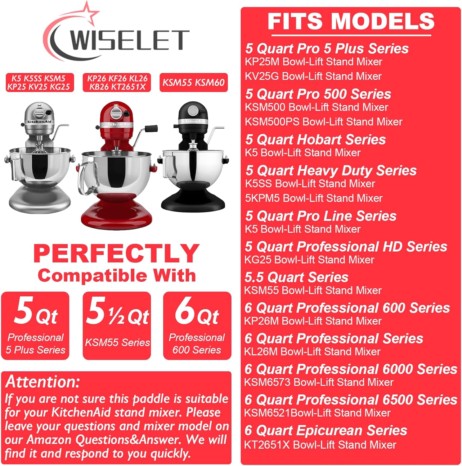 Stainless Steel Flat Beater for KitchenAid 5qt-6qt Bowl-Lift Stand Mixer, Fit for Professional 5 Plus and Professional 600 Seris Mixer K5 KG25 KV25 KP26 KT26, Heavy Duty and Dishwasher Safe