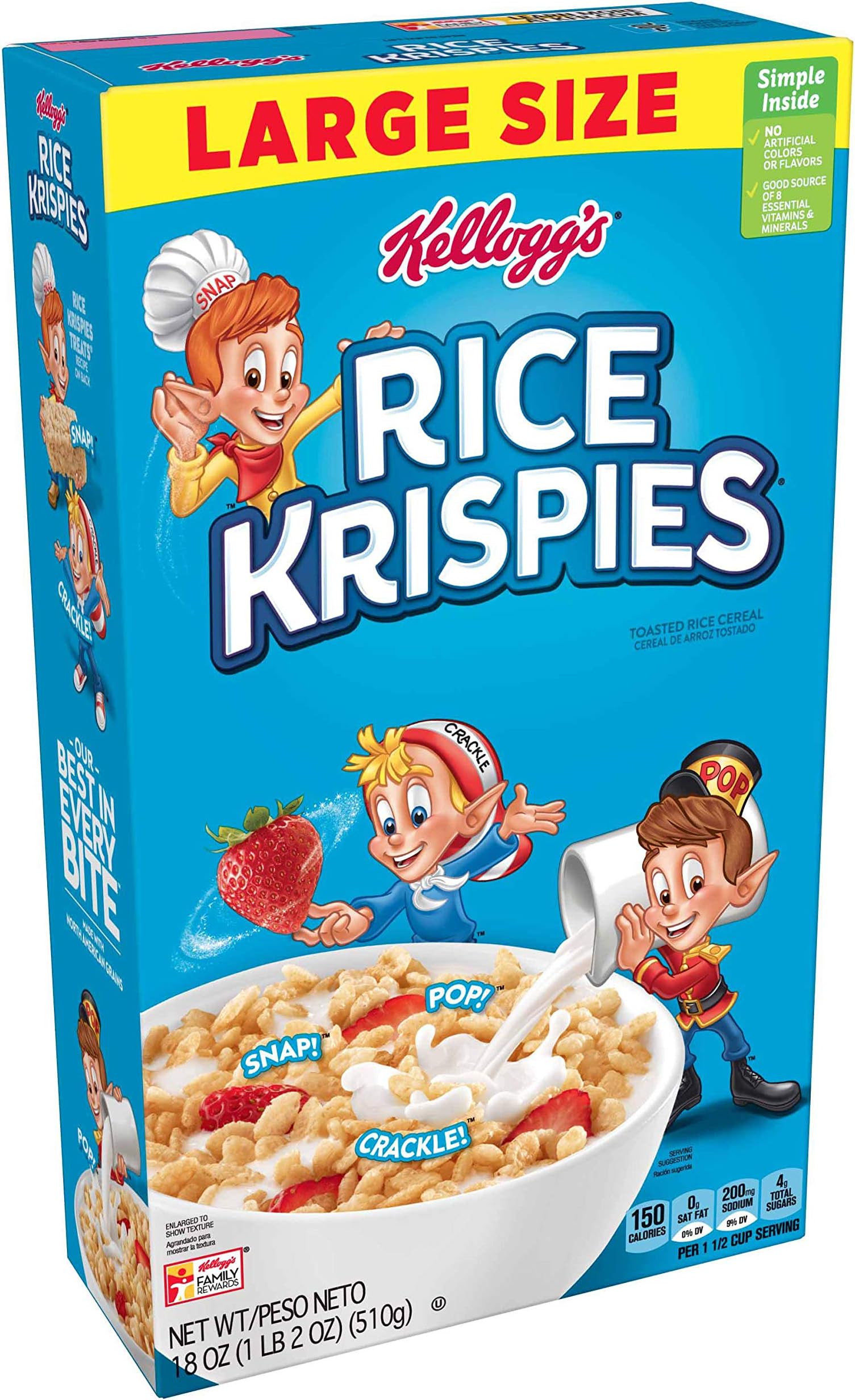 Kellogg's Rice Krispies, Breakfast Cereal, Original, Large Size, 18oz Box(Pack of 6)