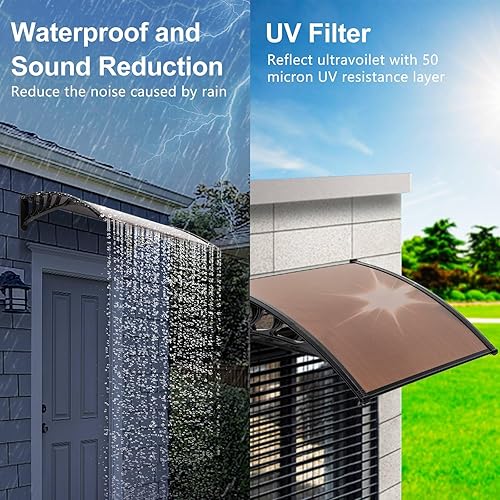 Miniatura 9 de Toldo de policarbonato para ventana de puerta de 40 x 40 pulgadas, cubierta de policarbonato para puerta delantera, toldo para patio al aire libre,