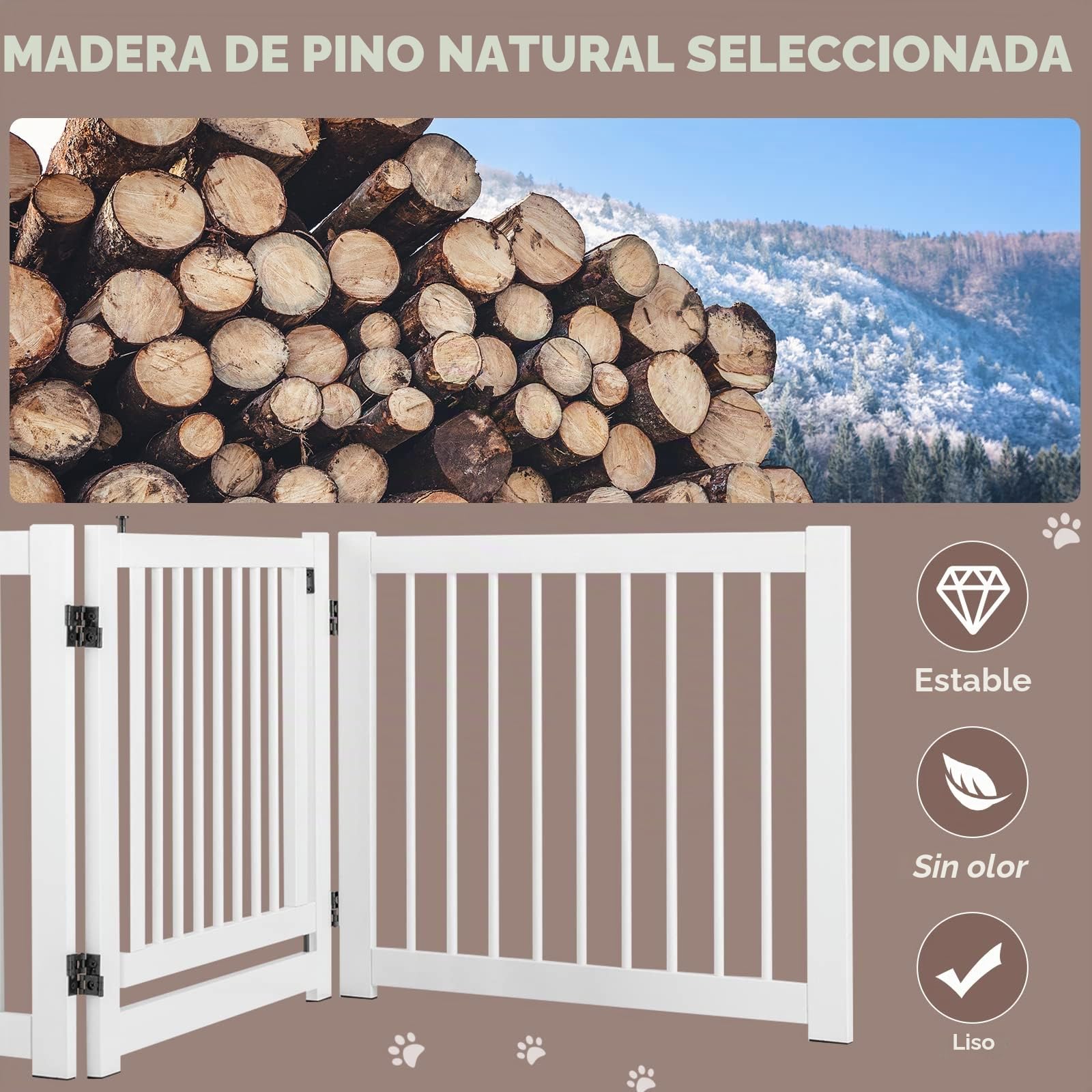 GOPLUS Puerta de Seguridad de Escalera de Corralito de Madera de Pino Barrera Plegable Puerta de Seguridad para Perros Puerta de Seguridad (Blanco)