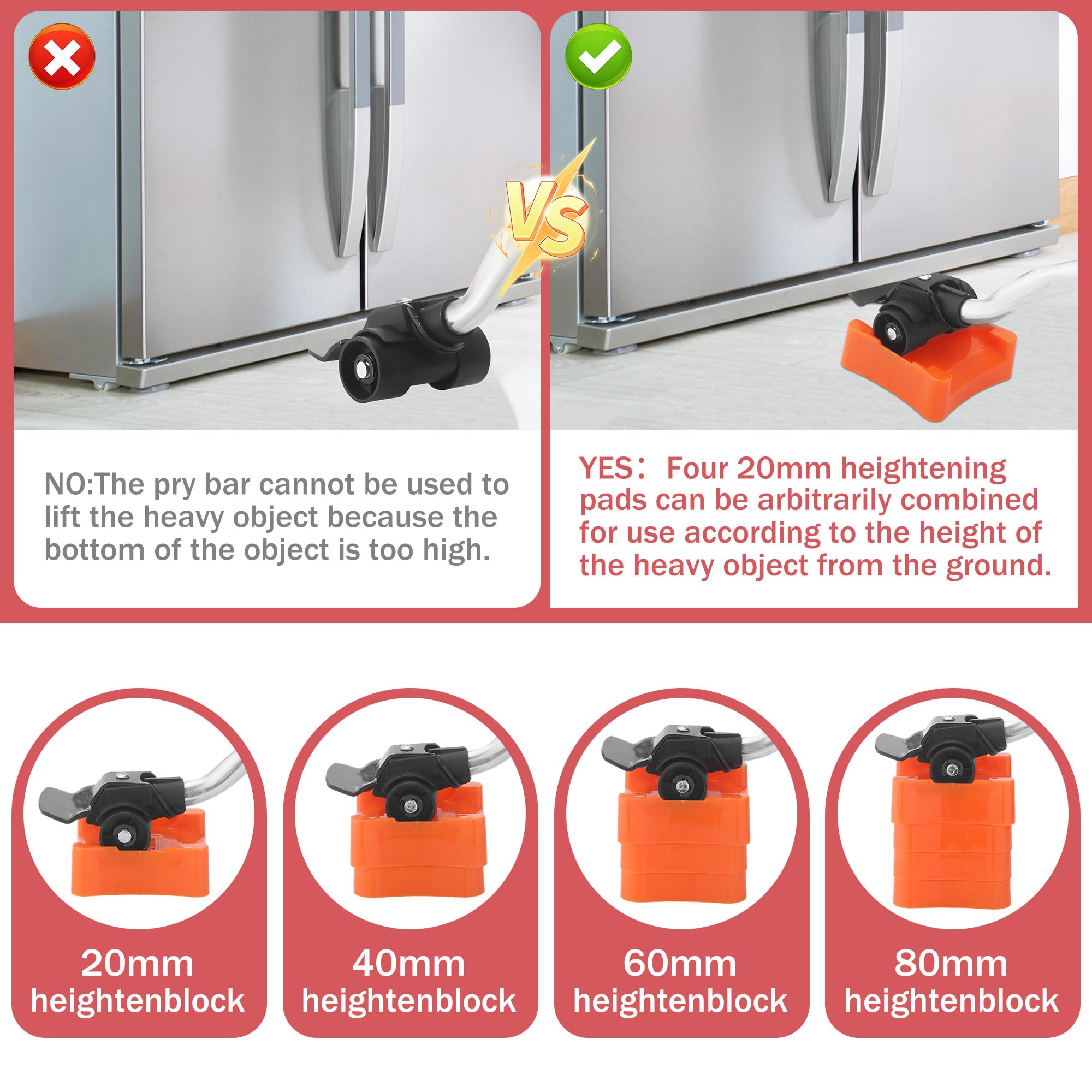 Juego de Elevador de Mueble, Ruedas para Mover con 4 Ruedas 360 Grados, Carga 500kg, Transportador