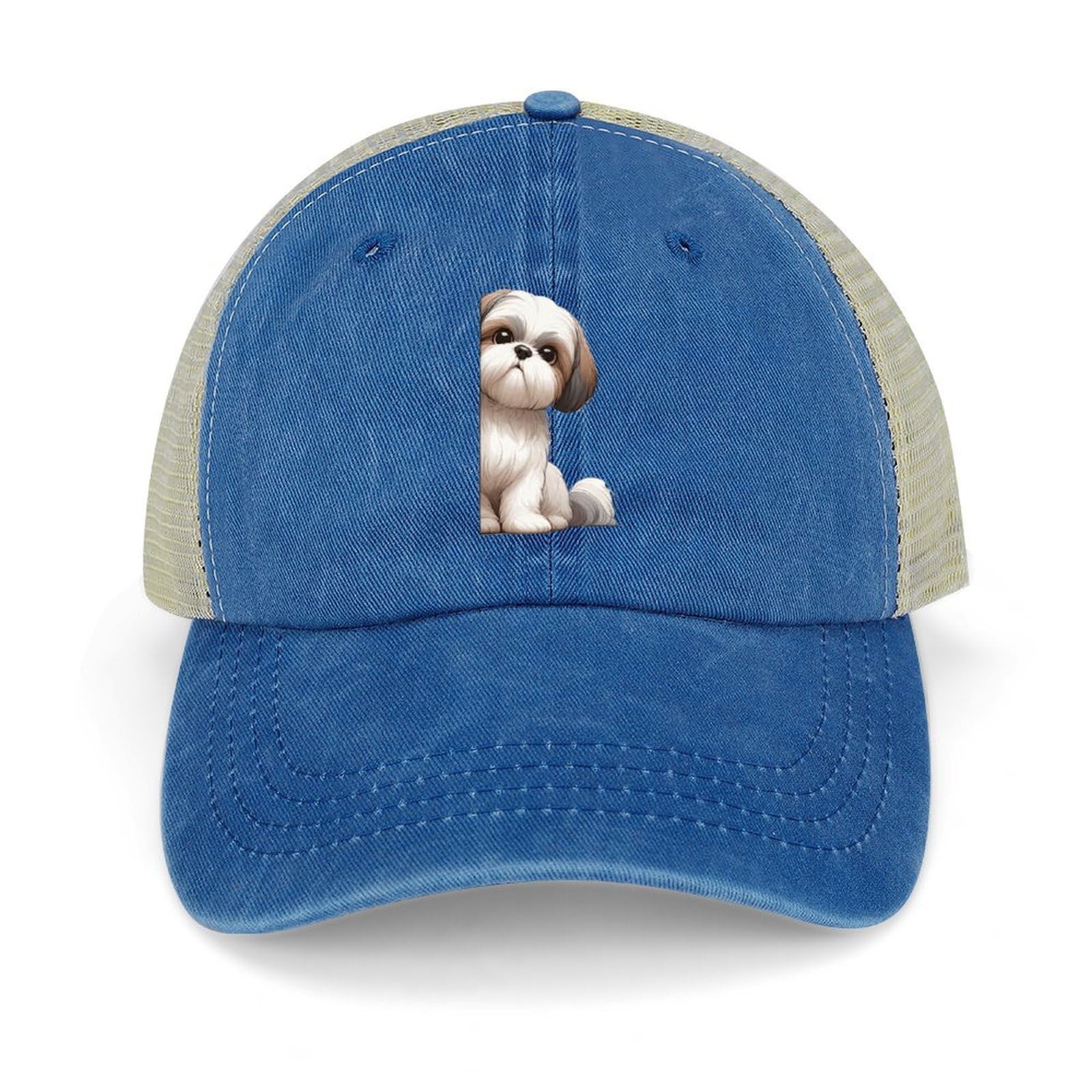 Yelolyio Shih Tzu Baseball Caps Dog Peeking Around Corner Cotton Caps Sun Hat Men's and Women's Mesh Hats for Outdoor Sports Spring Summer Dark Blue