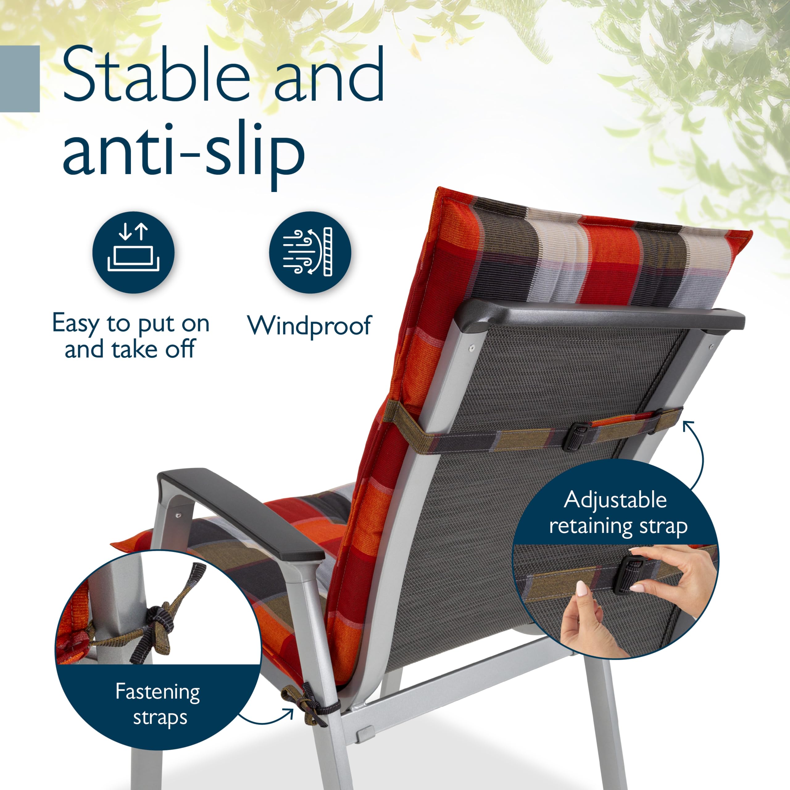Beautissu Set of 6 Premium Outdoor Chair Cushion Low Back with Non-Slip, Orange Beige Chequered, 6 Cushions - Image 5