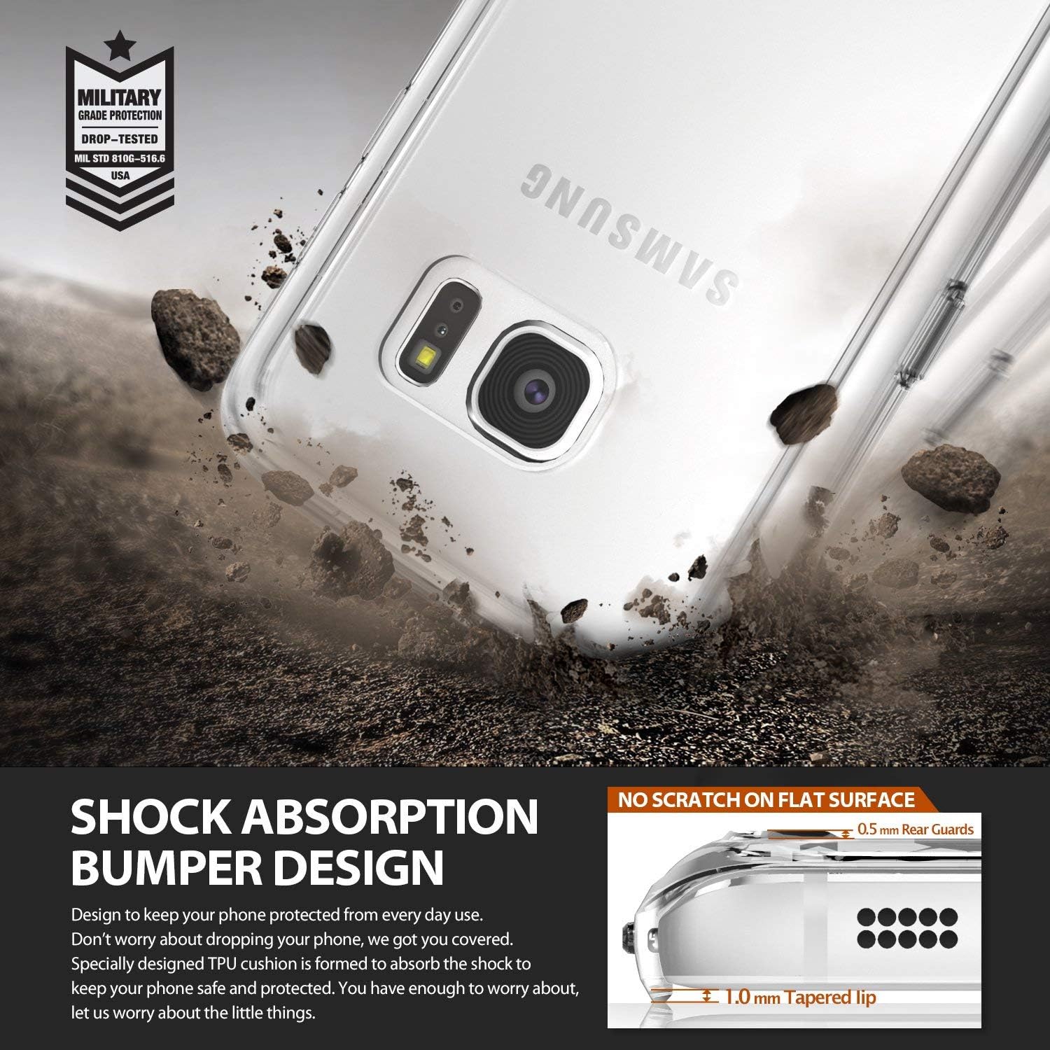 Ringke Fusion Compatible with Galaxy S7 Case, Transparent Hard Back TPU Bumper Shockproof Cover - Clear