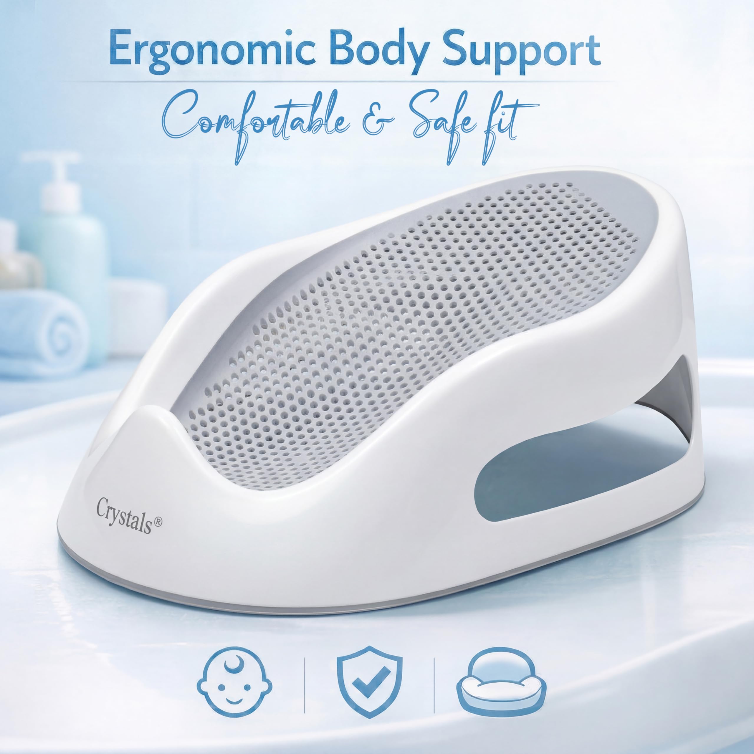 Crystals Baby Bath Support Seat-Soft Touch Ergonomic Design - Anti-Slip Base-Safe & Comfortable Baby Bath Tub Lightweight- 0-6 Months — view 8