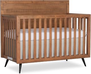 Evolur Stilnovo 4-in-1 Mid-Century Convertible Crib, Sugarcane Finish, GREENGUARD Gold Certified, Solid Wood, Toddler/Daybed/Full Bed