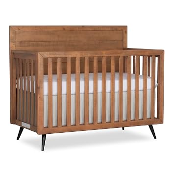 Evolur Stilnovo Mid-Century 4-in-1 Convertible Crib in Sugarcane Greenguard Gold Certified, Solid Wood Construction, 3 Mattress Heights Converts to Toddler, Daybed & Full-Size Bed