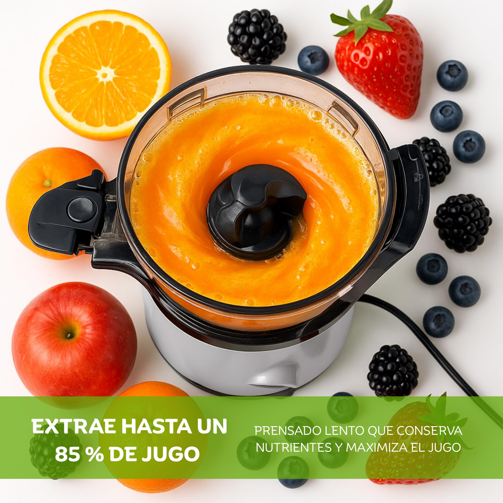 JuiceInstant - Extractor de zumos compacto para frutas y verduras, prensado en frío, exprimidor eléctrico sin BPA, 130W, con tamiz, antigoteo, licuadora lenta que conserva vitaminas (Gris)