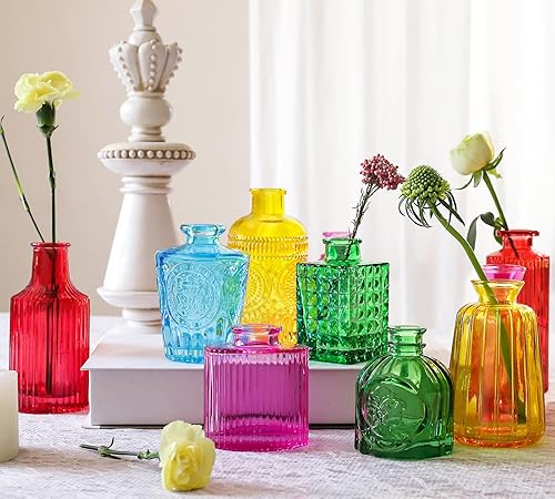 Miniatura 10 de Juego de jarrones de cristal ámbar, 20 jarrones de cristal pequeños para flores, jarrón transparente a granel, mini jarrón vintage individual para