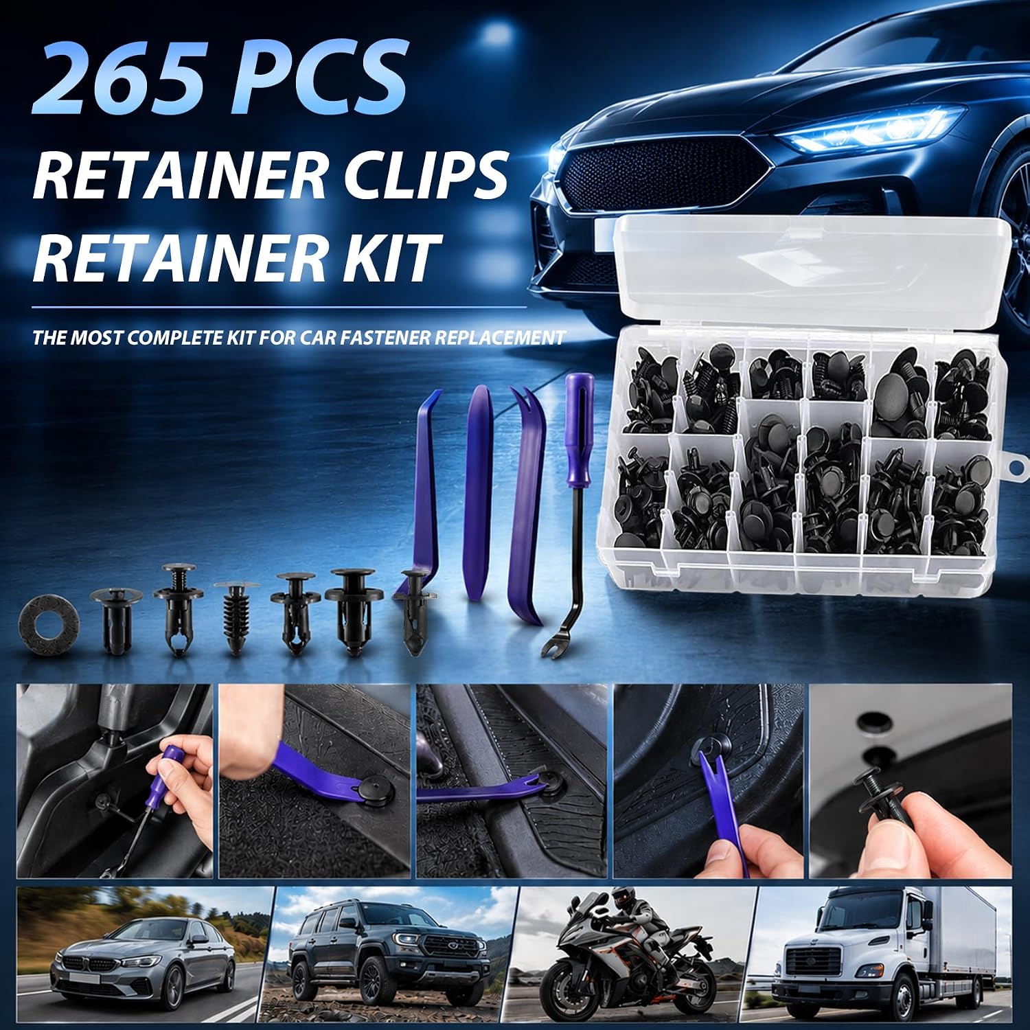 265PCS Car Bumper Retainer Clips, Automotive Plastic Fastener Kit, Car Plastic Rivets Fasteners Remover Push Retainer Kit, 6 Popular Sizes Auto Push Pin Rivets Set for Door Trim, Panel, Fender image 2