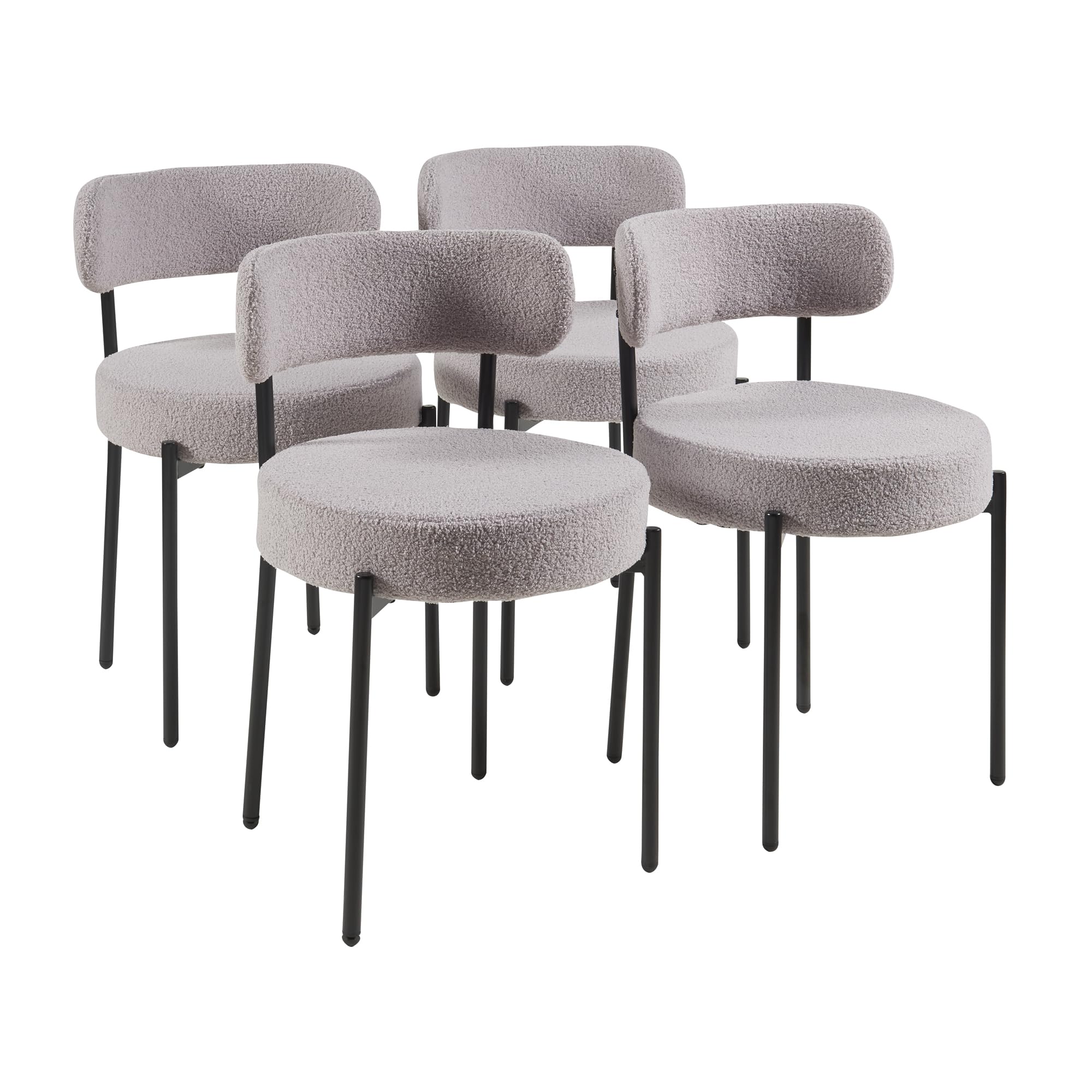 Panana Set of 4 Modern Dining Chairs, Mid-Century Round Upholstered Boucle Chairs for Dining Room, Kitchen (Grey)