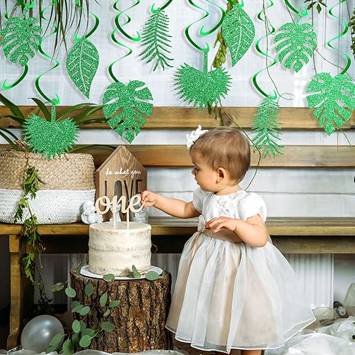 Miniatura 5 de 32 piezas hawaianas Luau para fiesta, hojas de palmera, remolinos, decoración colgante de techo, decoración verde, fiesta tropical para verano, baby