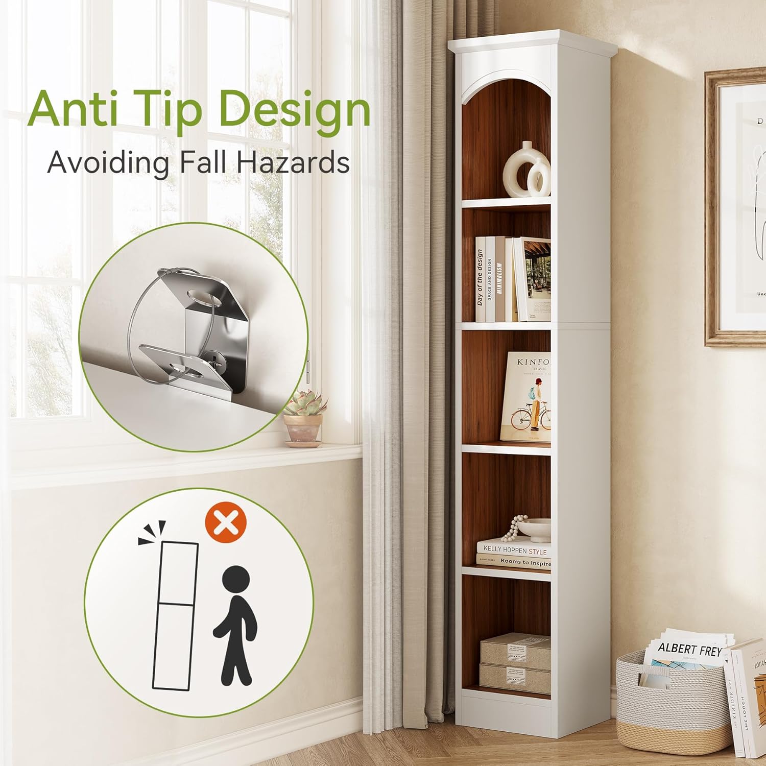 LITTLE TREE 70.9" Tall Bookshelf, 5-Tier Open Bookcase with Cubes, Bookshelf with Storage Space, Freestanding Narrow Bookcase for Home Office, White, 1 Pack - Image 6