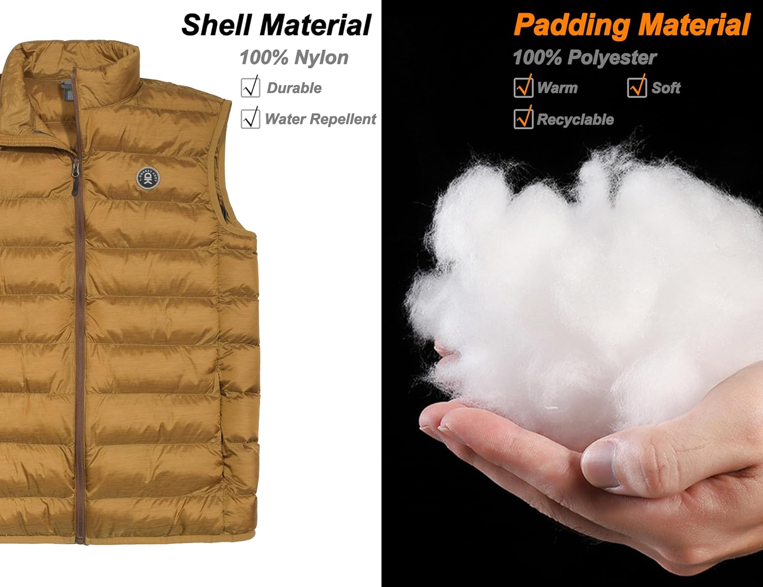 Little Donkey Andy Men's Lightweight Warm Puffer Vest Mustard Gold XL - Image 2