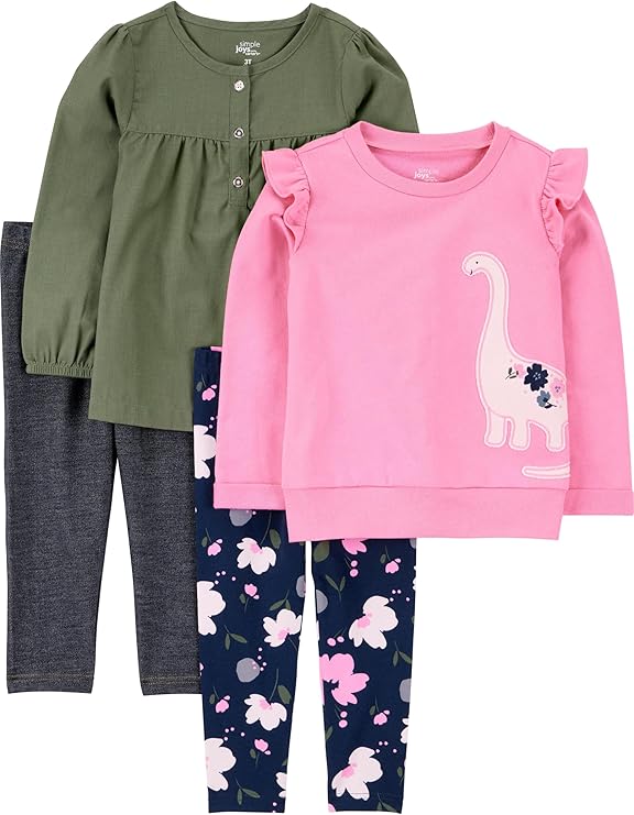Simple Joys by Carter’s Girls 4-Piece Playwear Set – Cotton Tops & Leggings (12 Months–8 Years, Multiple Prints) | Carter’s