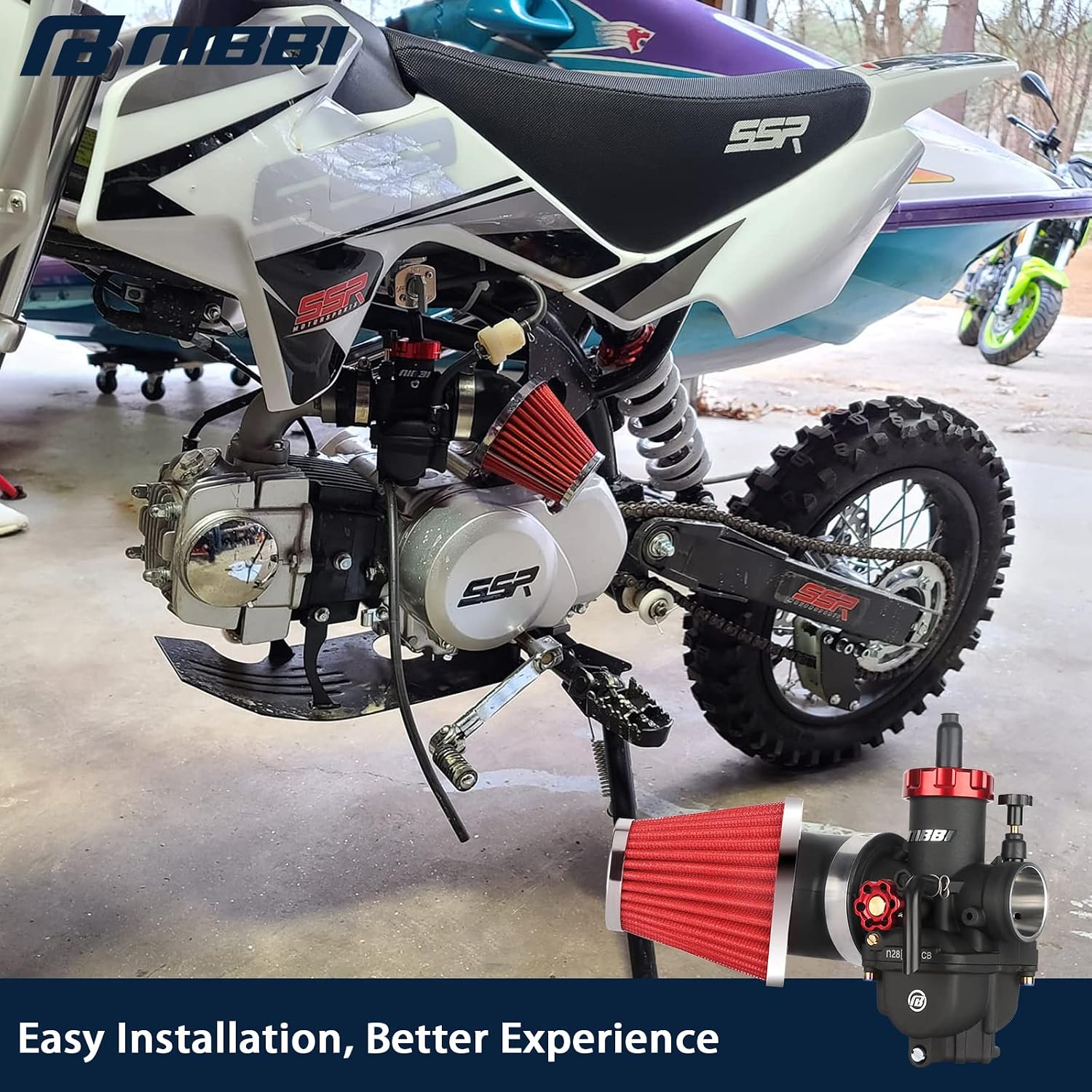NIBBI PE28 Carburetor with 48mm Air Filters Kit,Upgrade Dirt Bike Performance,Compatible with 200cc-250cc for Apollo, Honda, SSR,Hawk 250 Pit Bike Motorcycles