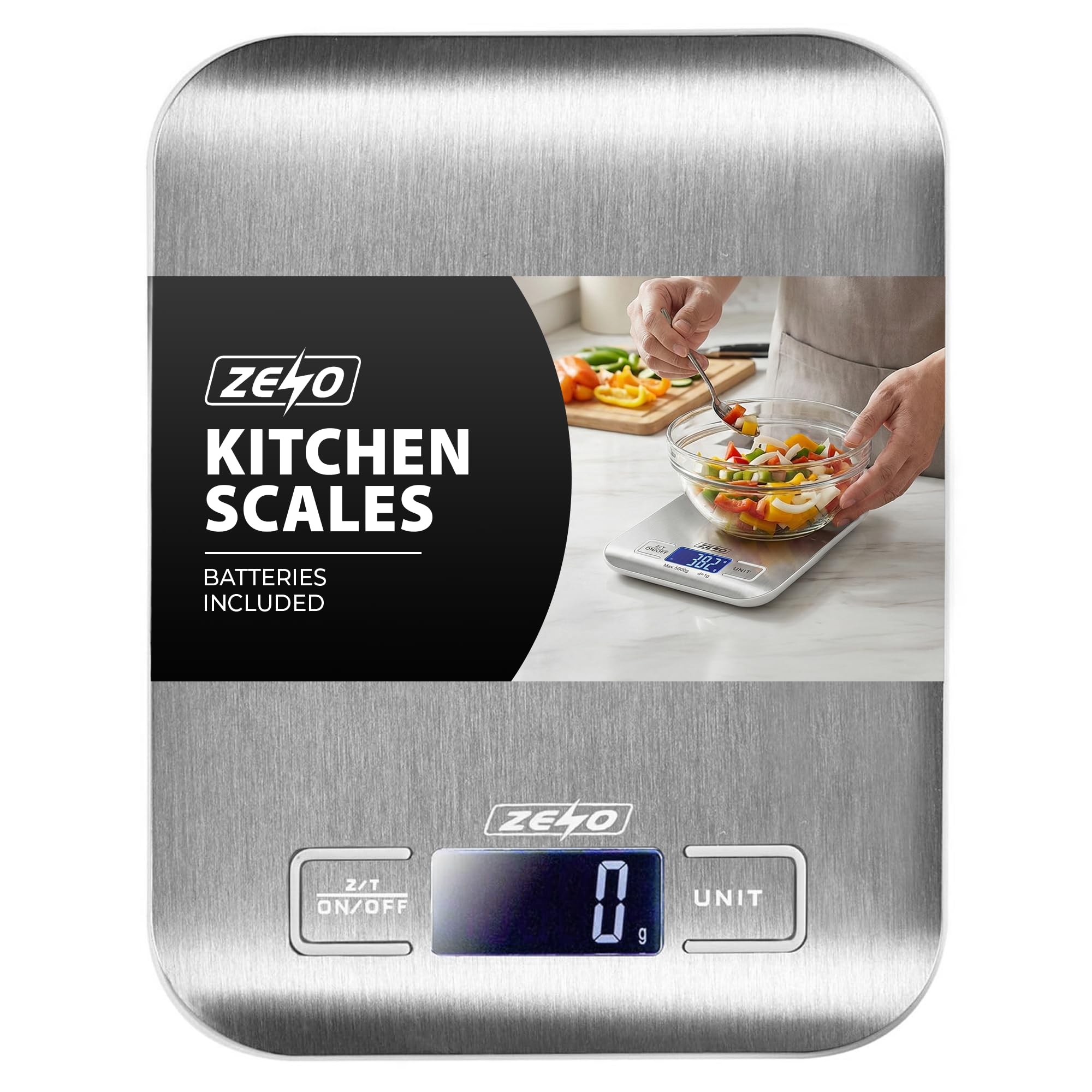 Kitchen Scales | Digital Food Scales | 1g/5kg Weight Grams and Oz for Baking and Cooking | Stainless Steel Professional Scale | Ideal for Calorie Counting | Electronic Scales with LCD Display