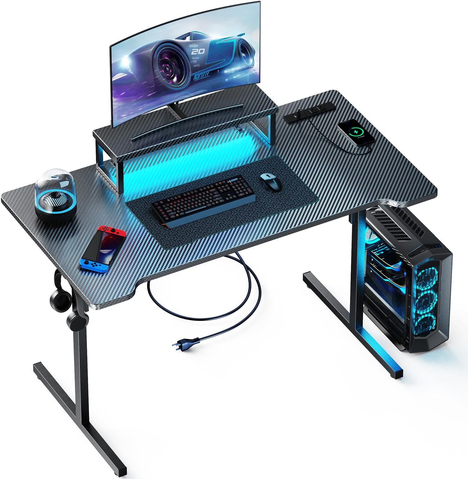 Amazon.com: MOTPK Small Gaming Desk with LED Lights & Power Outlets, 39 ...