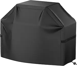 BBQ Grill Cover, Waterproof, Weather Resistant, Rip-Proof, Anti-UV, Fade Resistant, with Hook-and-Loop Straps, Gas Grill Cover for Most Grills, 65'', Black