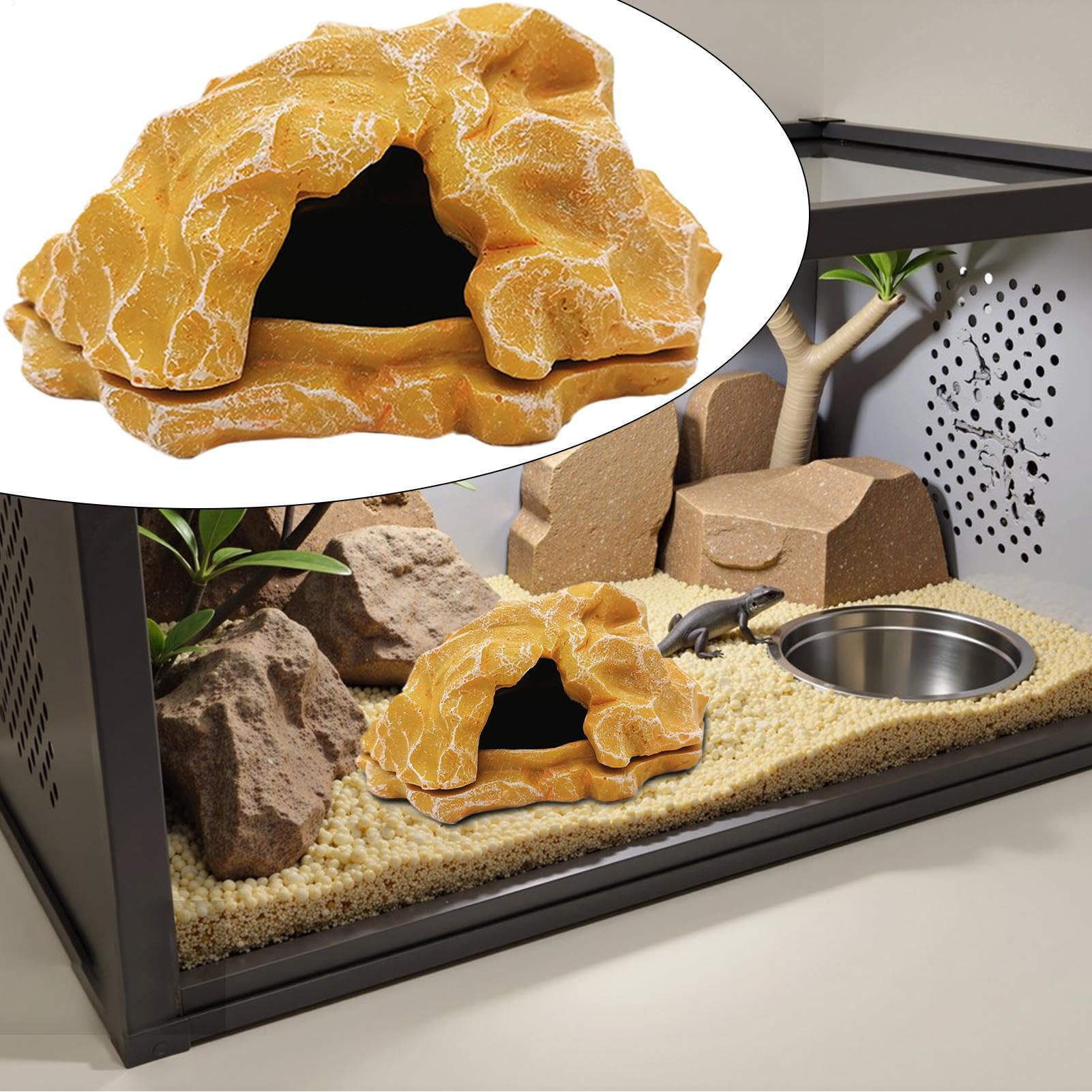 Refugio para Reptiles, Refugio para Reptiles Terrario Cueva para Serpientes, Zona para Tomar el Sol, Decoración para Acuarios y Accesorios para Terrarios Pequeños de Pitón Bola y