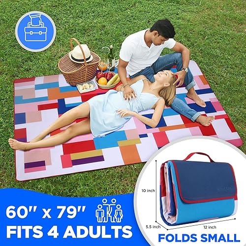 Miniatura 2 de scuddles Manta de picnic extragrande de 60 x 80 pulgadas, 3 capas para exteriores, resistente al agua, práctica manta de primavera y verano para la