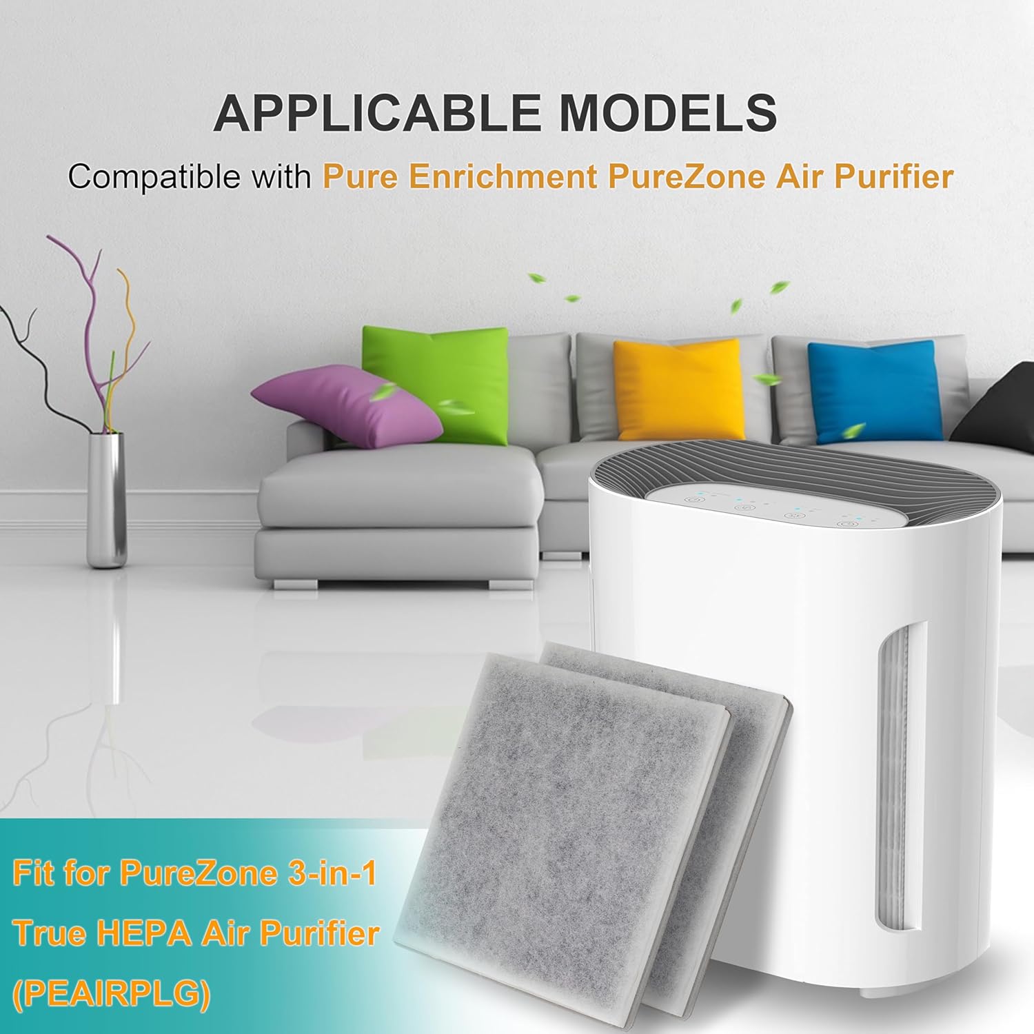 Replacement Filter Compatible with Pure Enrichment PureZone Air Purifier PEAIRPLG, H13 Grade 3-in-1 Air Filter, Part number PEAIRFIL, 2-Pack - Image 2