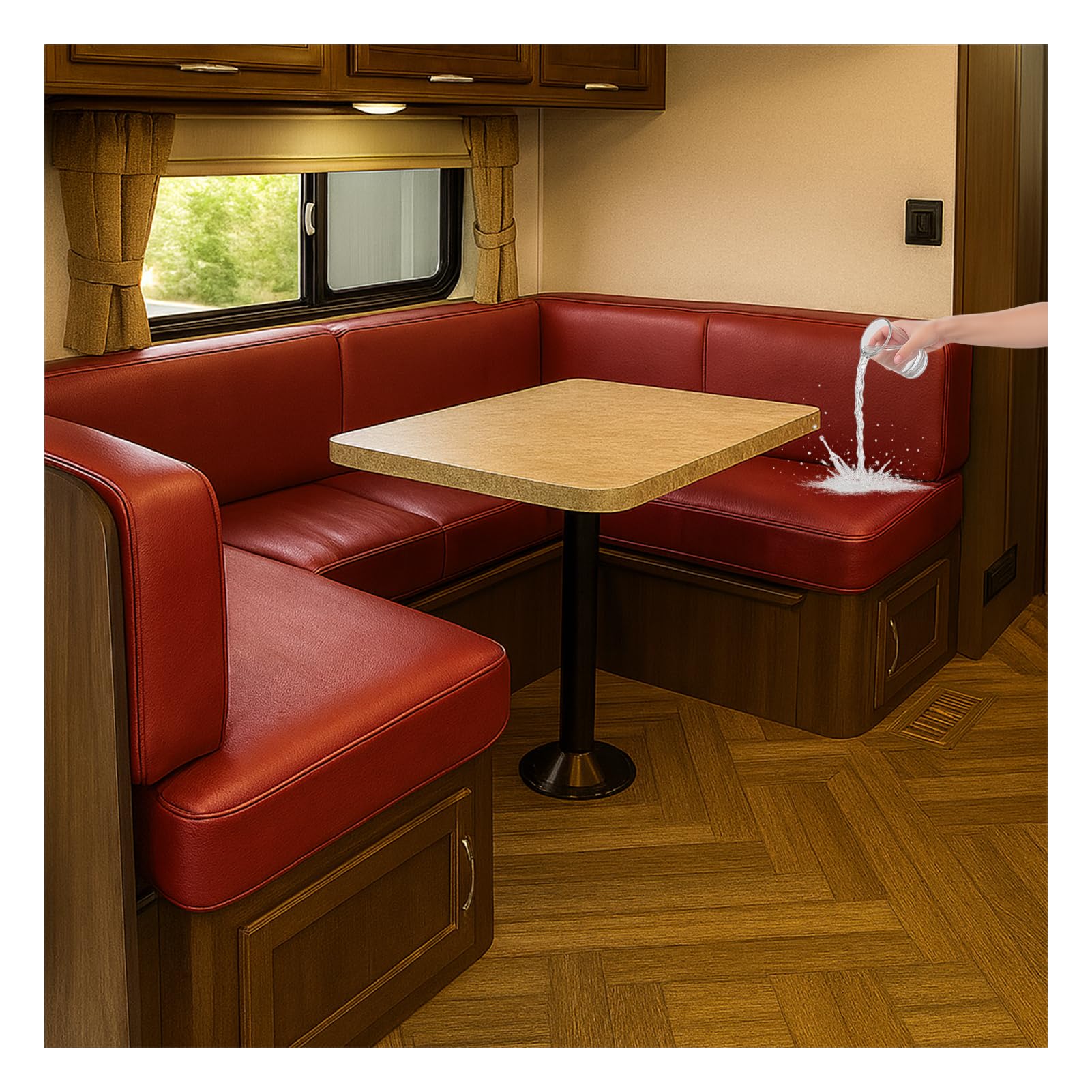 HonunGron Waterproof Caravan Seat Covers in Faux Leather, Non-Slip Motorhome Seat Cover with Elastic Band, RV Sofa and Cushion Covers for Camper Bench or Couch (Wine Red,W 120-150 cm, D 65-80 cm)