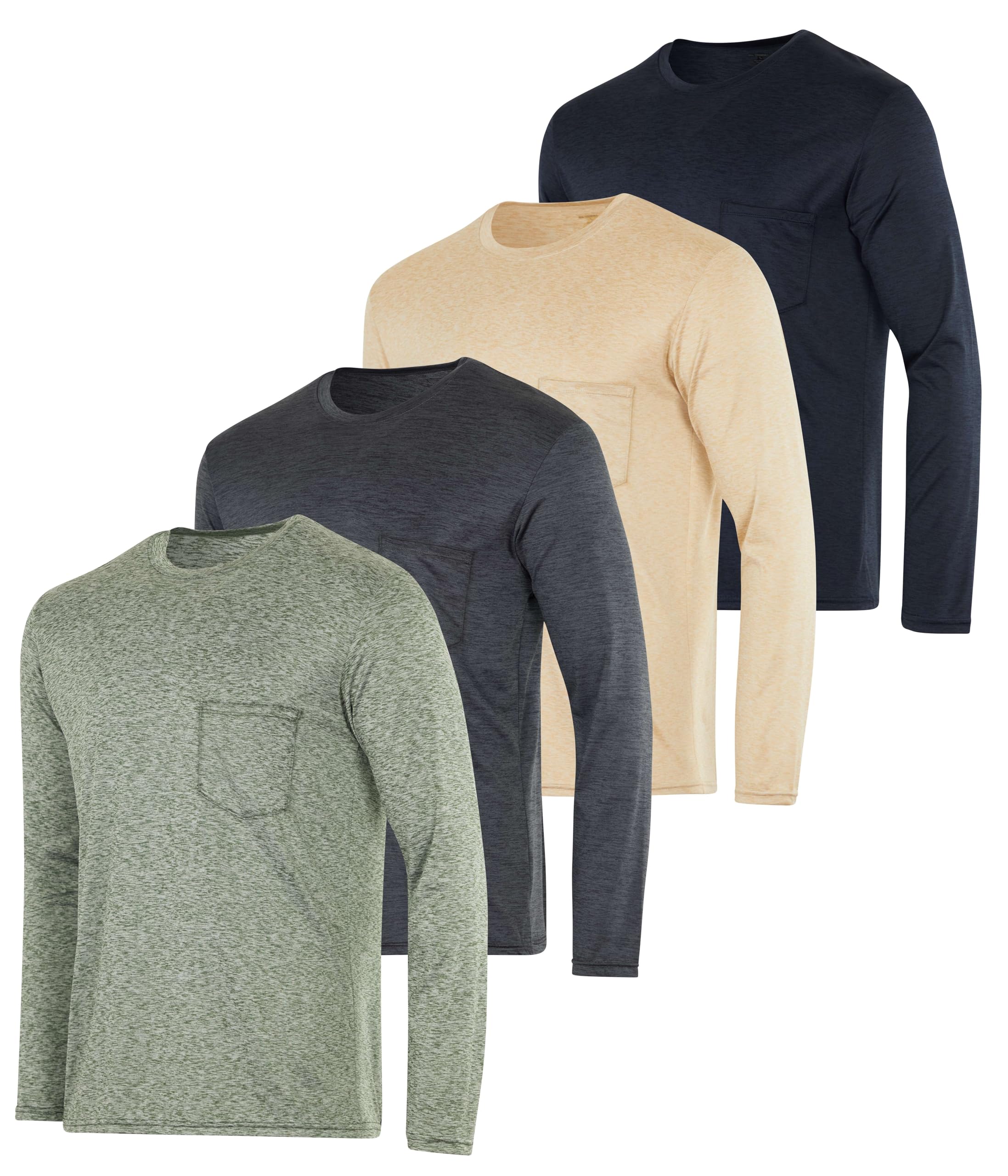 Real Essentials 4 Pack: Men's Dry-Fit Active Athletic Long Sleeve Pocket Crew T-Shirt Outdoors UPF 50 S-5XLT Set 6, L