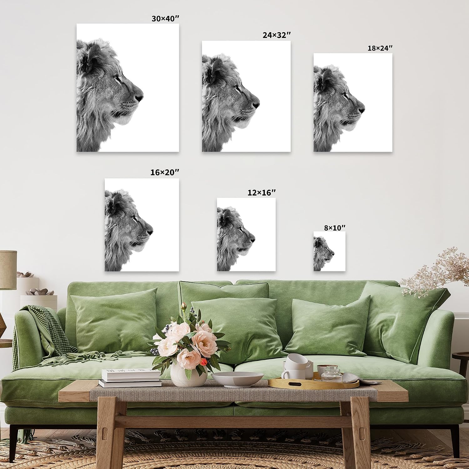 Poster Master Photograph Canvas - Retro Animal Print - Lion From Side, Minimalist, Black & White, Simple - Gift for Artist, Friend - Wall Decor for Living Room, Dorm - 8x10 STRETCHED Canvas