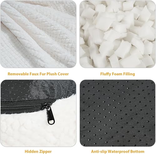 Miniatura 3 de Puf otomano redondo de relleno para reposapiés, pufs de piel sintética con relleno de trozos de espuma, cojín otomano de almacenamiento, silla de