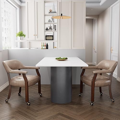 Miniatura 58 de Juego de 4 sillas de cuero de comedor con ruedas y brazos, silla de capitán Accent con ruedas, sillas de madera con ruedas enrollables para cocina y