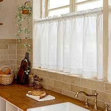 Jilron Semi Sheer Curtains White Striped Curtains, Vertical Blind Style for Privacy and Filtering Sunlight, Home Decor White-38 W x 63" L-2 Panels