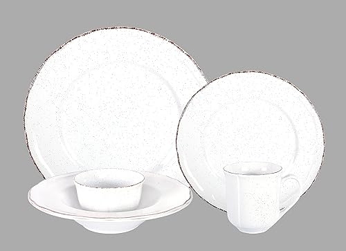 HomeVss Juego de vajilla French Countryside de 20 piezas moteado y blanco antiguo