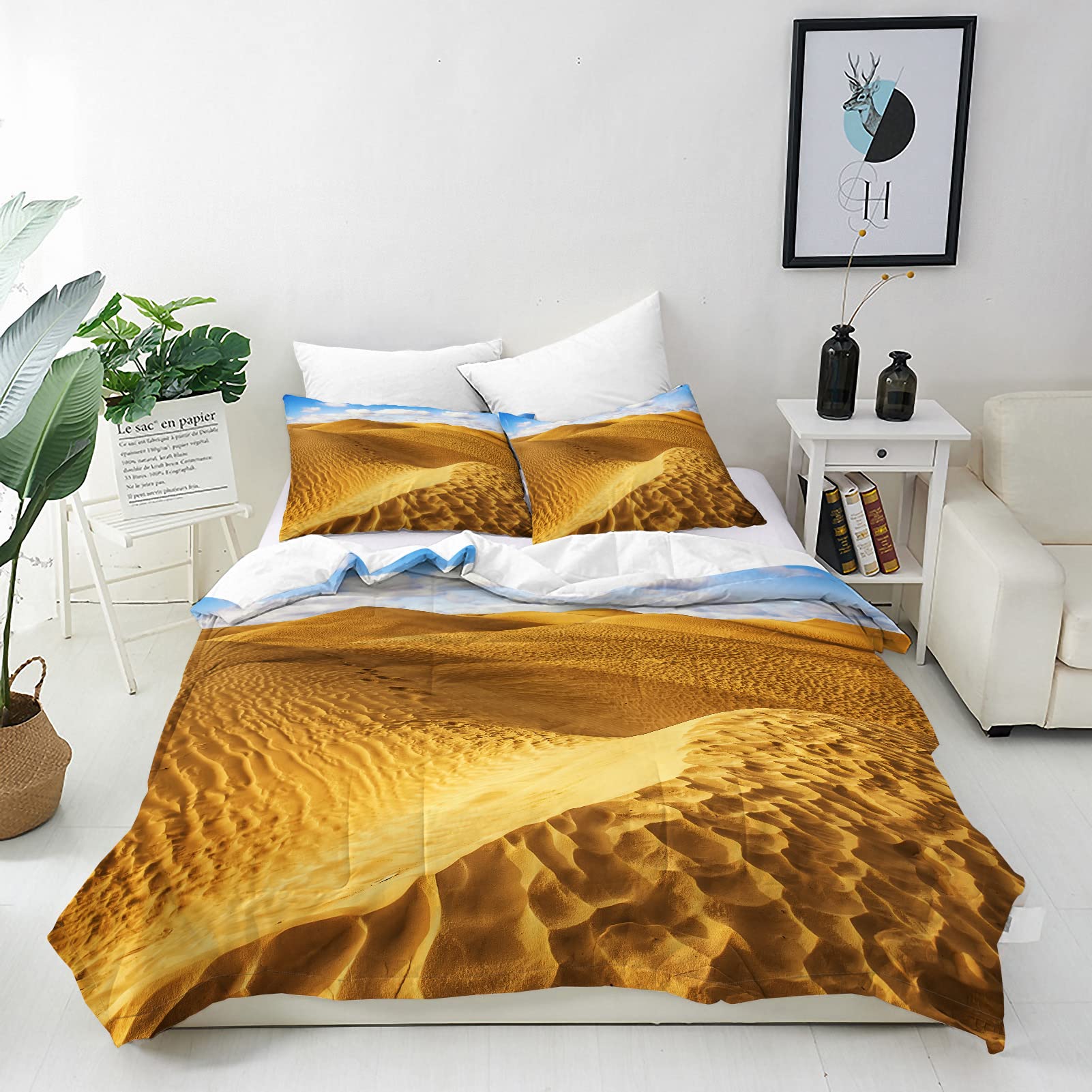 ANHOPE Desert Duvet Cover Set Soft Comforter Cover Yellow Sand Scenery Print Pattern 3 Piece Bedding Set with Pillowcase All Season Decorative Quilt Cover with Zipper for Kids Adults Single โ image 1