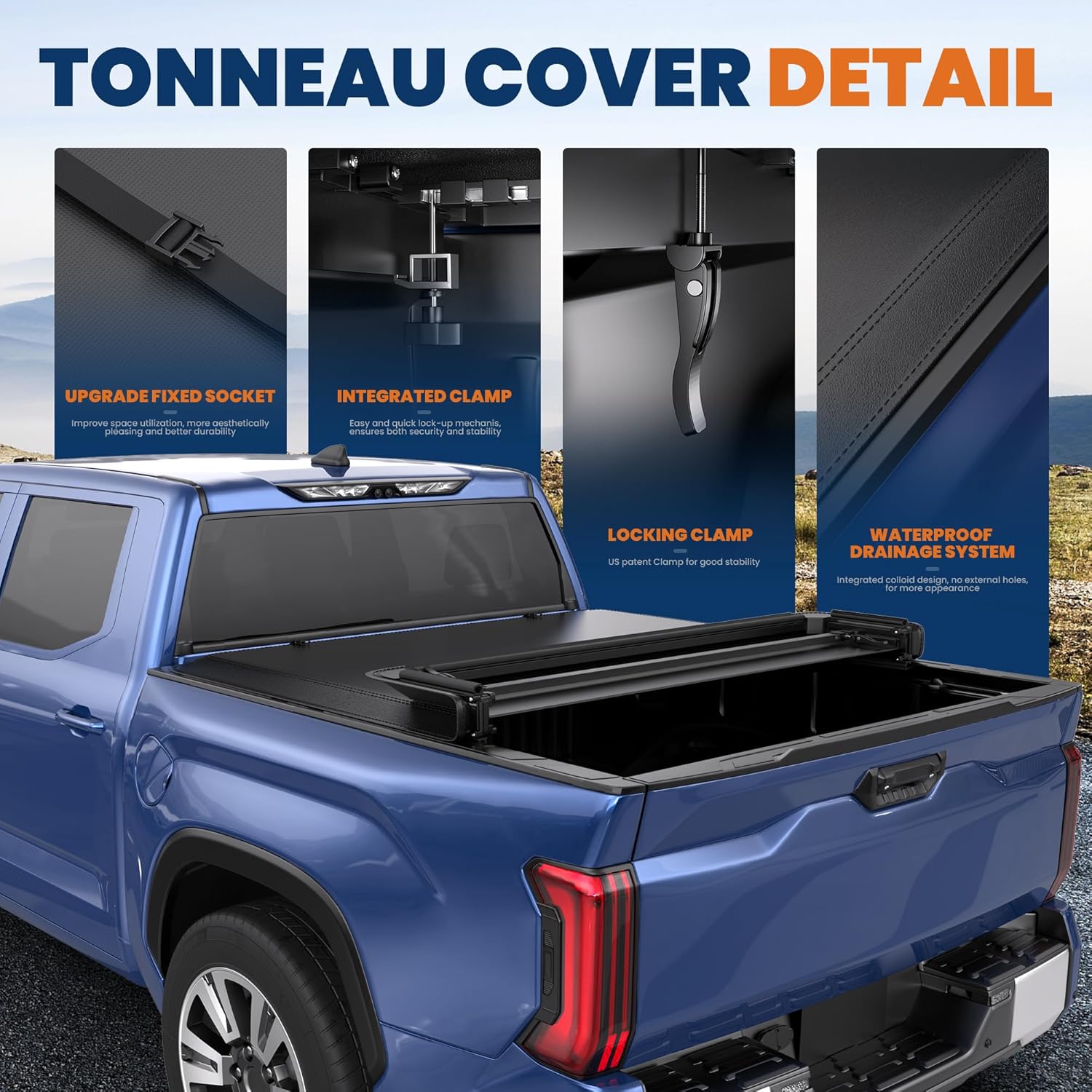 KUIPERAUTO Soft Quad Truck Bed Tonneau Cover Compatible for 2007-2013 Toyota Tundra w/Utility Track System 5.5ft Bed（66in）