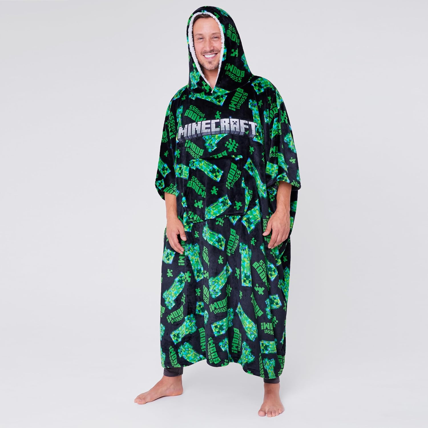 Minecraft Hoodie Blanket for Men and Teenagers - Cosy Oversized Fleece Hoodie One Size Sherpa Hood - Gifts for Men