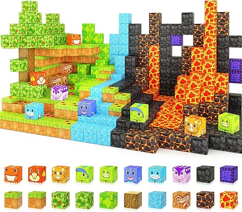 Miniatura 22 de Coodoo Bloques magnéticos - Juego de bloques magnéticos de construcción de minas con diseño de cerezo, azulejos magnéticos, juguetes STEM para niños