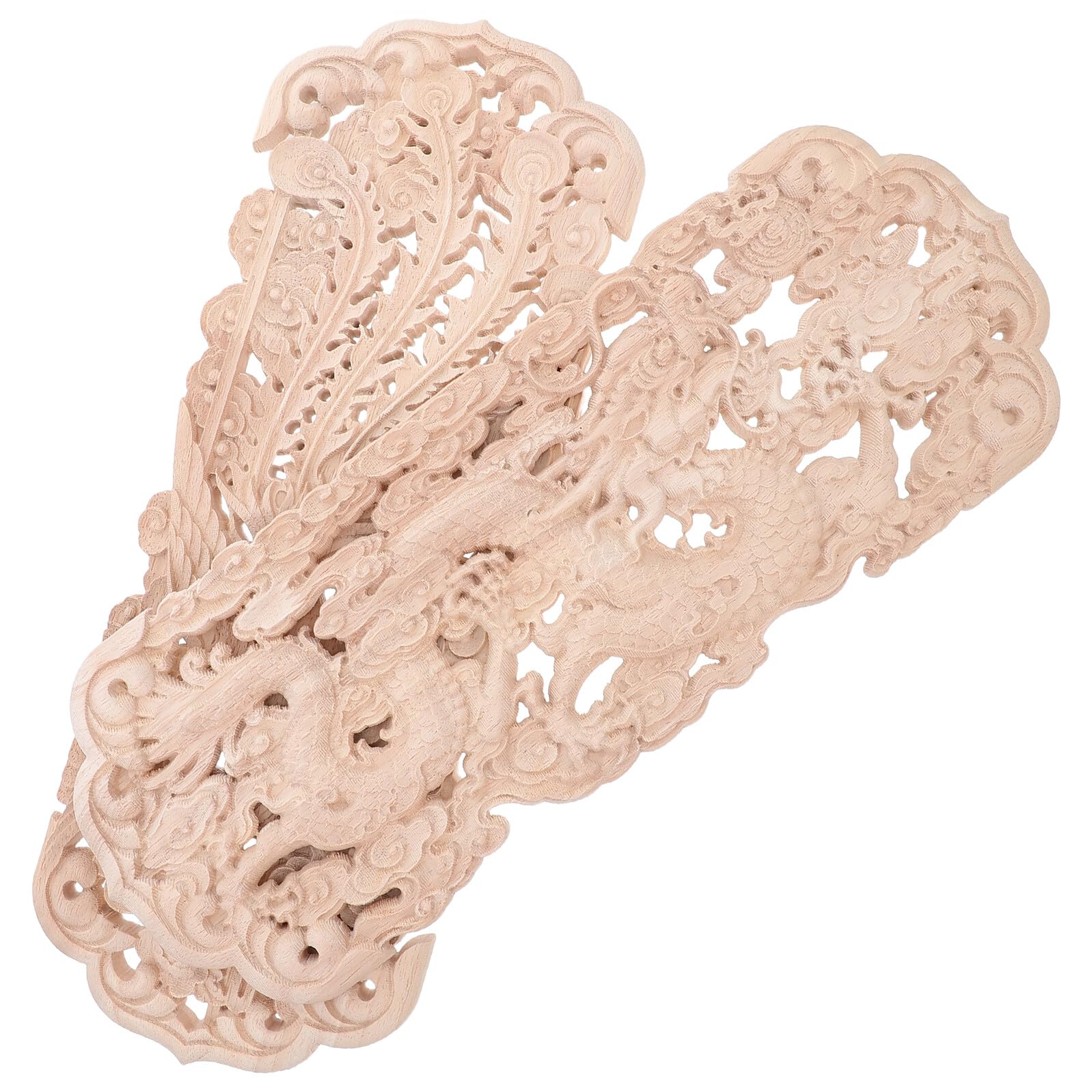 Applique en bois sculpté ajouré dragon phénix 40X15 CM pour rénovation meuble porte
