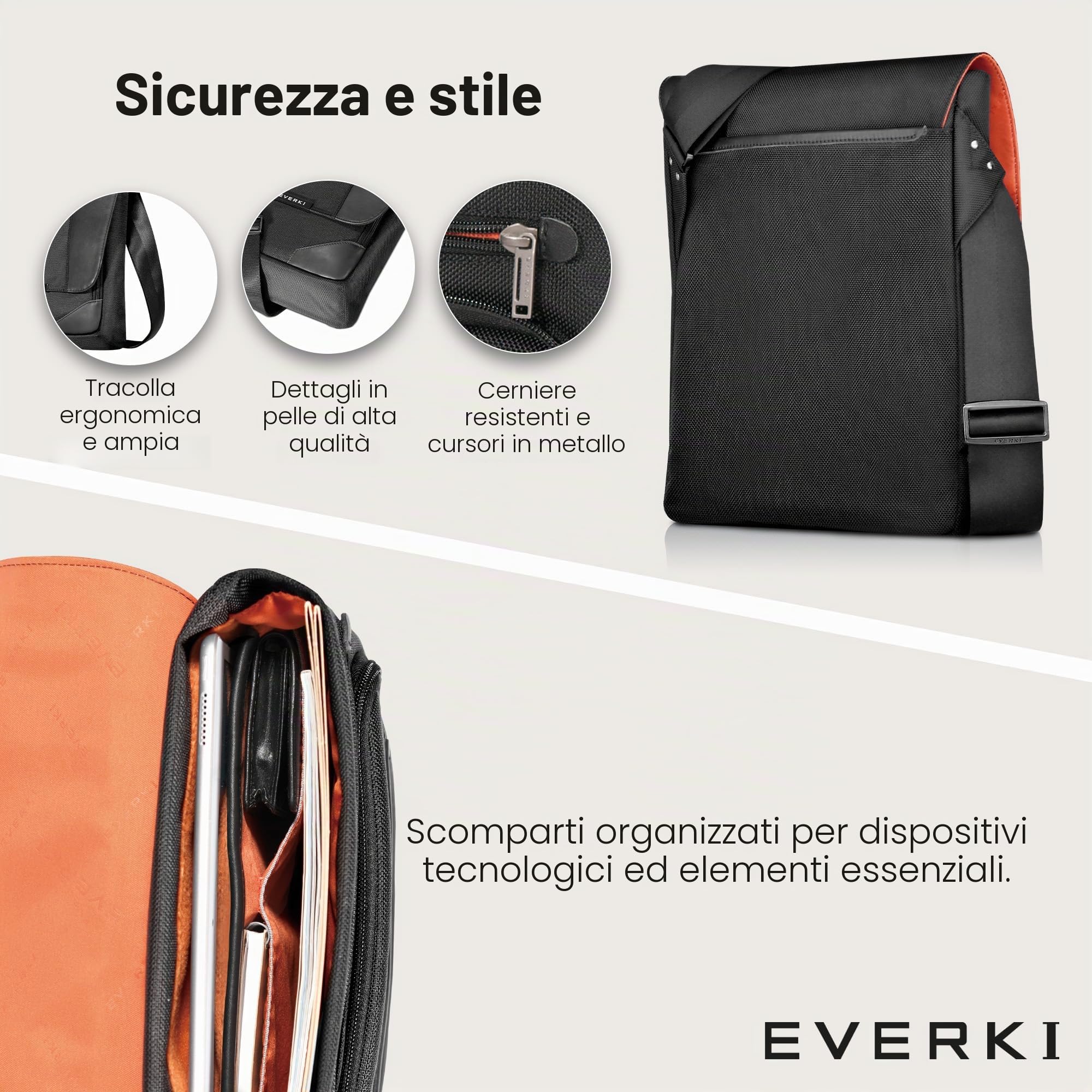 Everki Venue XL EKS622XL - Borsello Porta Tablet e Accessori, Organizzazione e Comfort, Design Pratico e Sicuro, Ideale per Viaggi e Uso Quotidiano