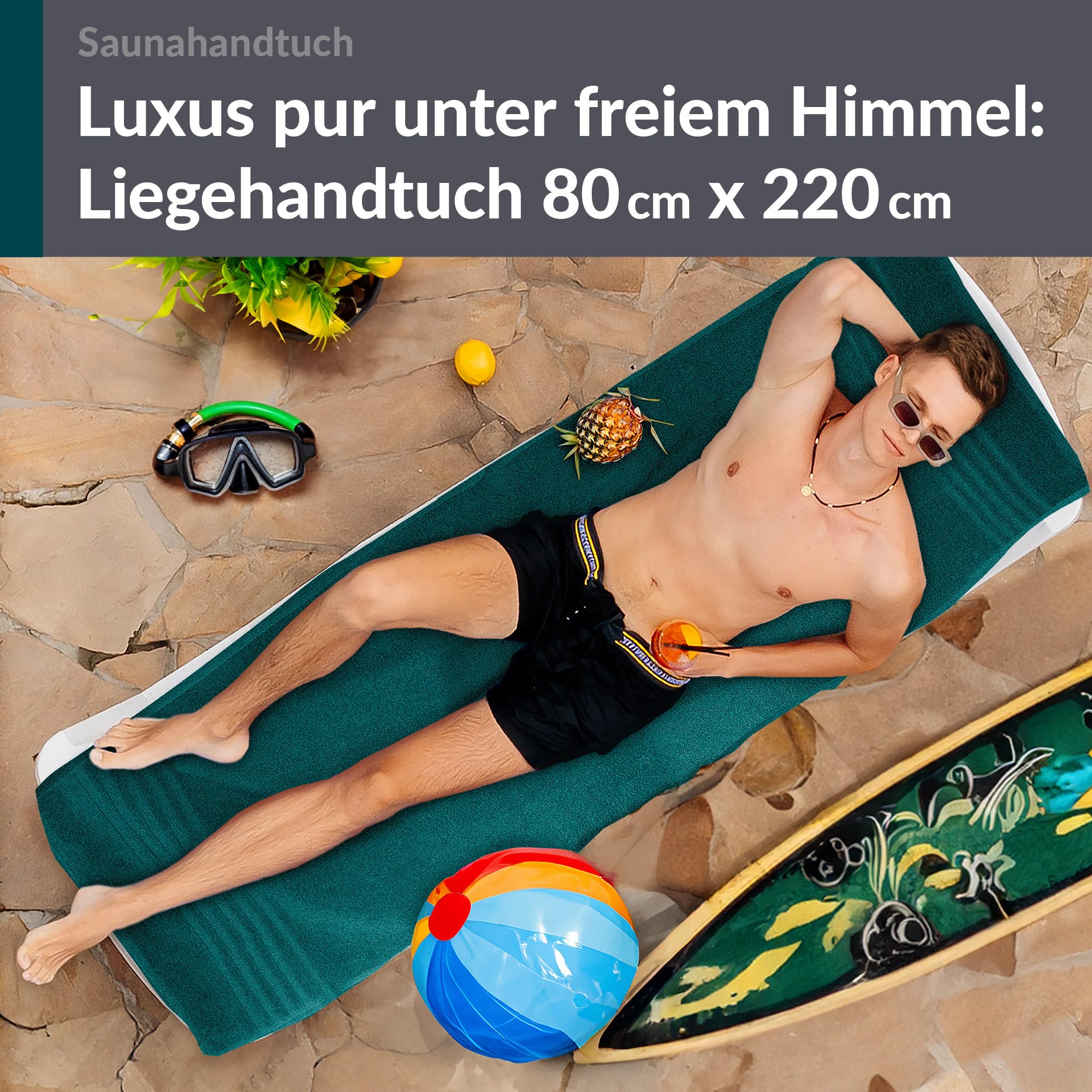 Lashuma Serviette de Plage Vert Opale, Drap de Plage Coton 85x220 cm, London Serviette Spa