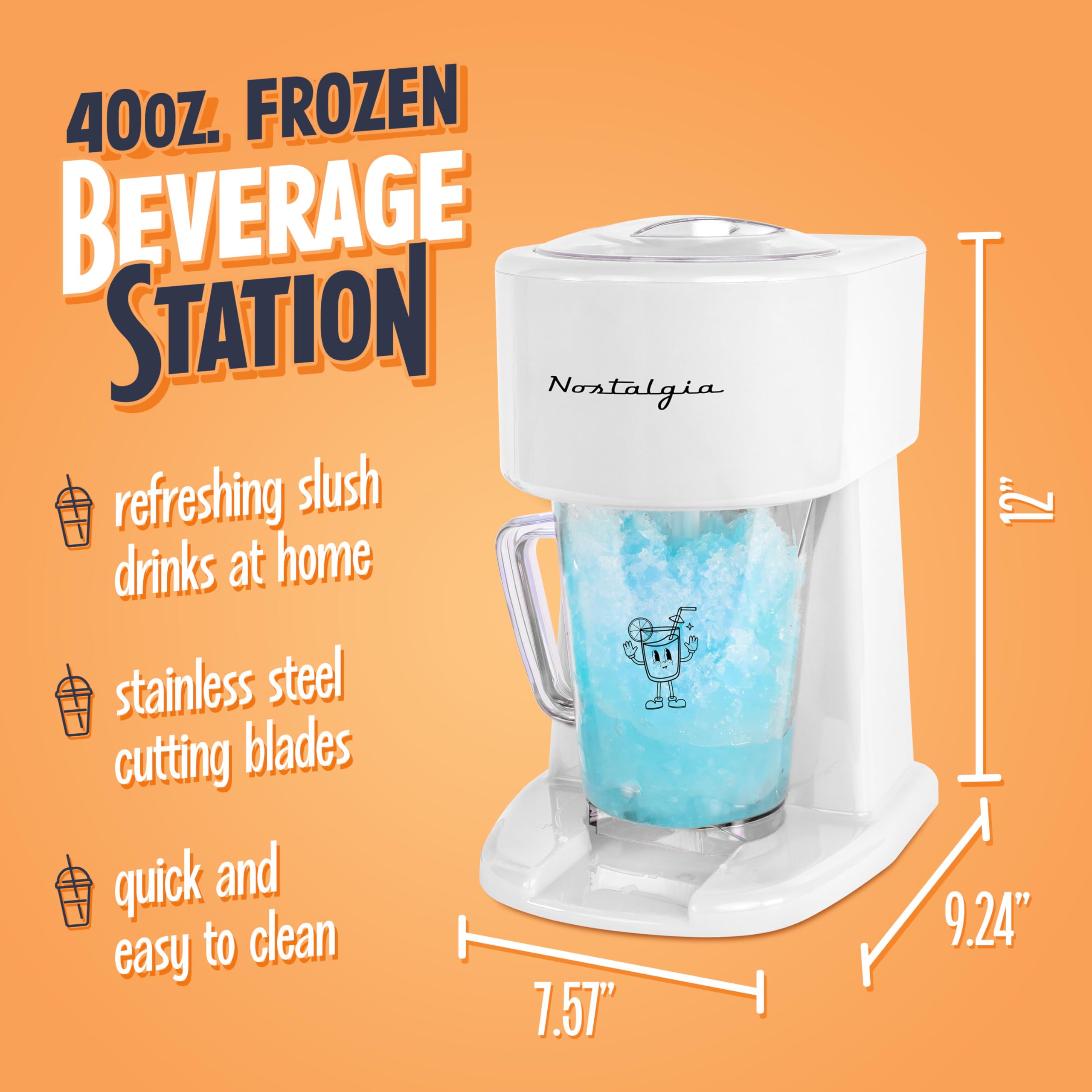 Nostalgia Station de conservation glacée rétro de 40 oz - Machine à granités et rasoir à glace avec mélange automatique pour soda, cocktails et margaritas - Utilisation facile et sûre - Blanc